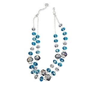 Trifari Double Strand Statement Necklace Blue Beads Crown Logo